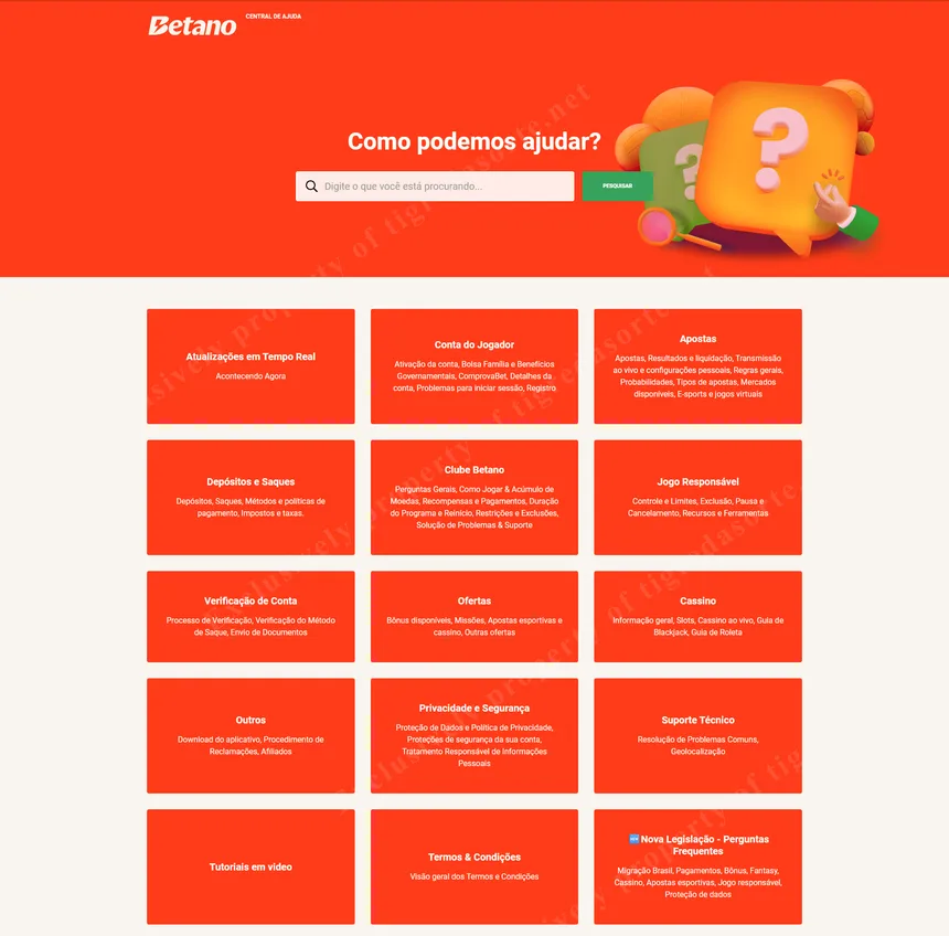 Central de ajuda da Betano Brasil — suporte organizado por categorias