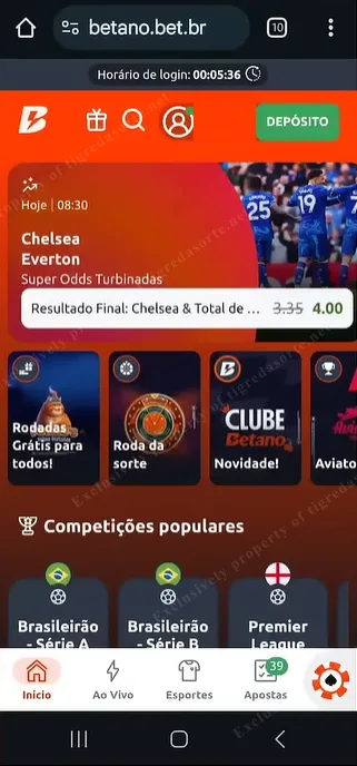 Tela inicial do app Betano Brasil no celular