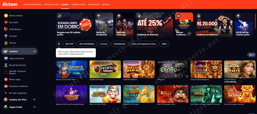 Lobby de cassino da Betano Brasil com mais de 3.500 slots e jogos de mesa