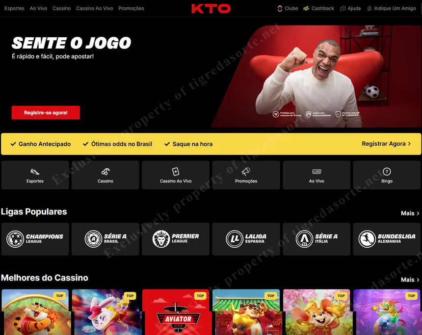 Página principal do KTO Brasil