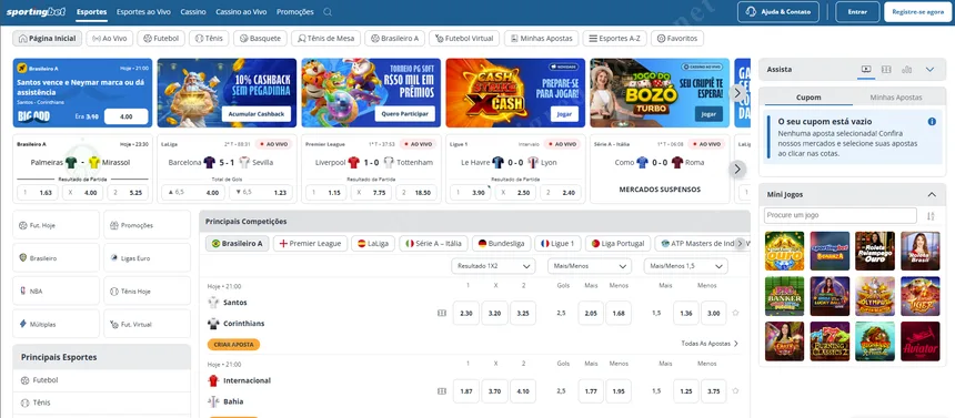 Página inicial do Sportingbet Brasil — apostas esportivas ao vivo e cassino